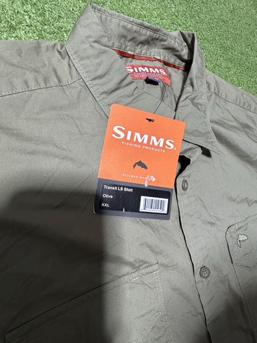 Simms Fishing Transit Shirt Button Up Long Sleeve Olive Green Stain Mens 2XL - Picture 4 of 8