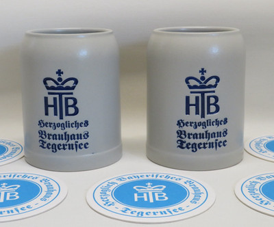 2x Tegernsee Bier Krug Steinkrug 0,5L Krug Herzogliches Brauhaus Tegernsee + 5x