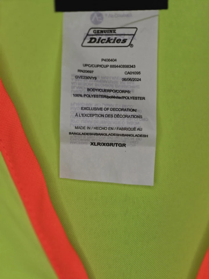 Dickies Hi Vis Safety Vest Mens XL Yellow 3M Reflective Zip Front Class 2 - Image 3 of 4