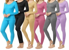 Women Microfiber Thermal Base Layer Set Top & Bottom Long John Soft Fleece Lined