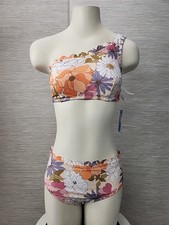 Nwt Cupshe Womens Two Piece Swimsuit Size Xs One Shoulder Colorful floral Print.