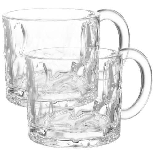  2 Pezzi Tazze Acqua Decorative Vetro Goffrato con Manico Ufficio Caffè Tazze Trasparenti