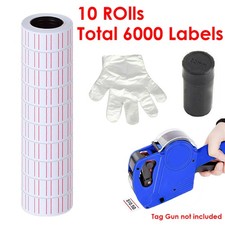 10 Rolls 6000 White Price Gun Labels with Red line for Mx-5500 Refill Ink Roller