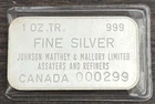 Rare 1 Oz Johnson Matthey Mallory Canada Vintage Silver Art Bar