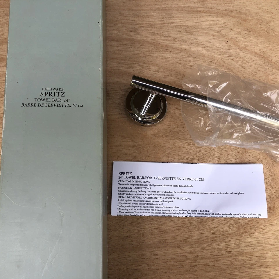 "Herrajes de restauración derecha barra de toallero Spritz acero inoxidable pulido 24"" NUEVO en caja" Foto 2 de 4