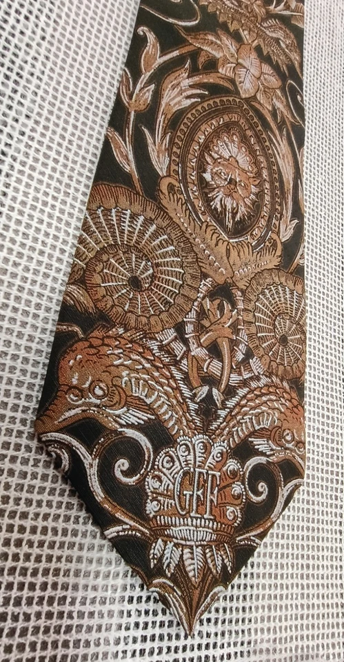 Gianfranco Ferre Tie Vintage Luxury GFF ITALY Logo Brown Bronze Baroque Design - Image 4 of 4