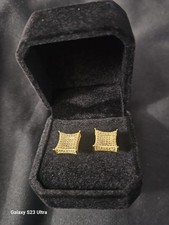 Gold Tone 9.8mm Square CZ Pav Crystal Stud Earrings