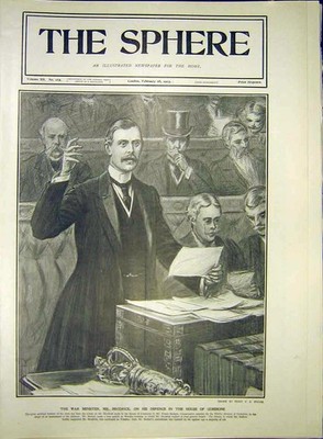 Original alter antiker Druck Kriegsminister Brodrick Unterhaus 1903 20. Jahrhundert