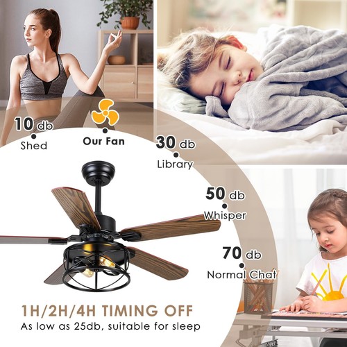 Ceiling Fan with Light and Remote,42in Farmhouse Caged Flush Mount Ceiling Fa... - Picture 5 of 9