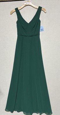 NWT Juniper Green Bridesmaid Dress David's Bridal, Vneck Maxi Sleeveless,  Sz 2 | eBay