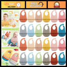 24 Pcs Silicone Baby Bibs - Waterproof, Adjustable, Soft, Durable Feeding Bibs w