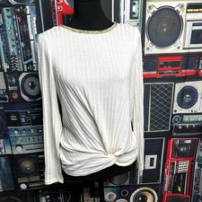 JUICY COUTURE Bling Sweater Ivory Twist Front Jeweled Neck Bow Tie Back Size S