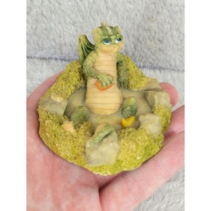 Vintage Dragon Figurine Baby Dragon Sitting In Pond Fantasy Collectible 3"