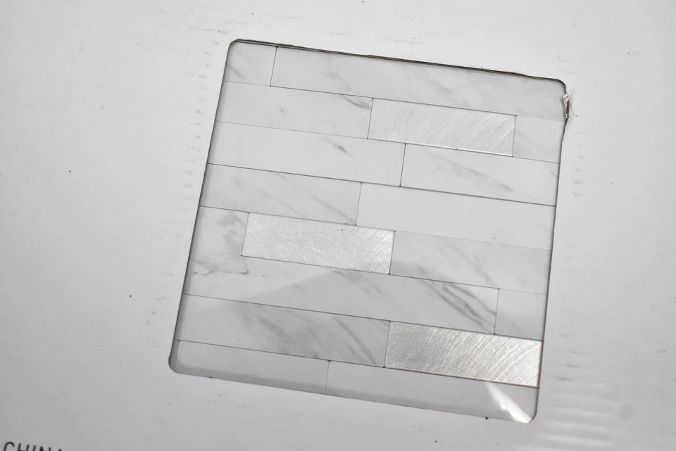 STICKGOO Peel & Stick Backsplash Tiles White Marble Metal Mosaic Lot of 2 Boxes - Image 4 of 4