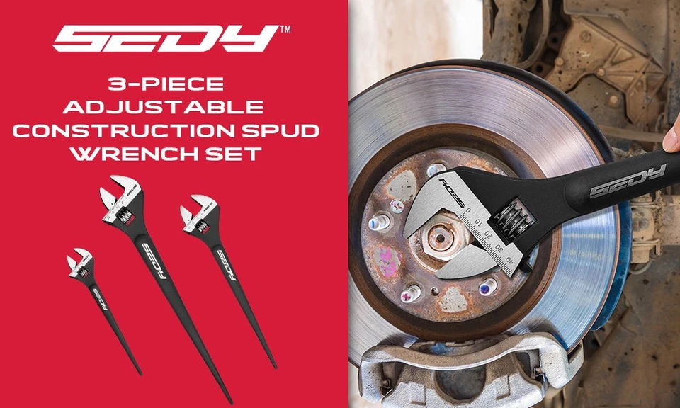 3PC Adjustable Spud Wrench Set 10" 12" 16" SAE & Metric CR-V Black Oxide Finish - Image 2 of 4