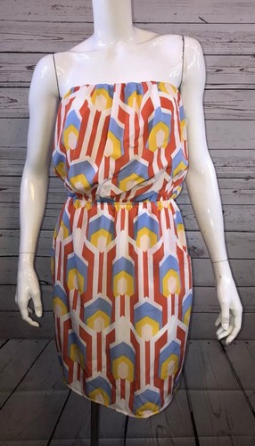 Women’s Peach Love Yellow, Pink, Blue Geometric Sleeveless Boutique Dress Sz M - Bild 2 von 5