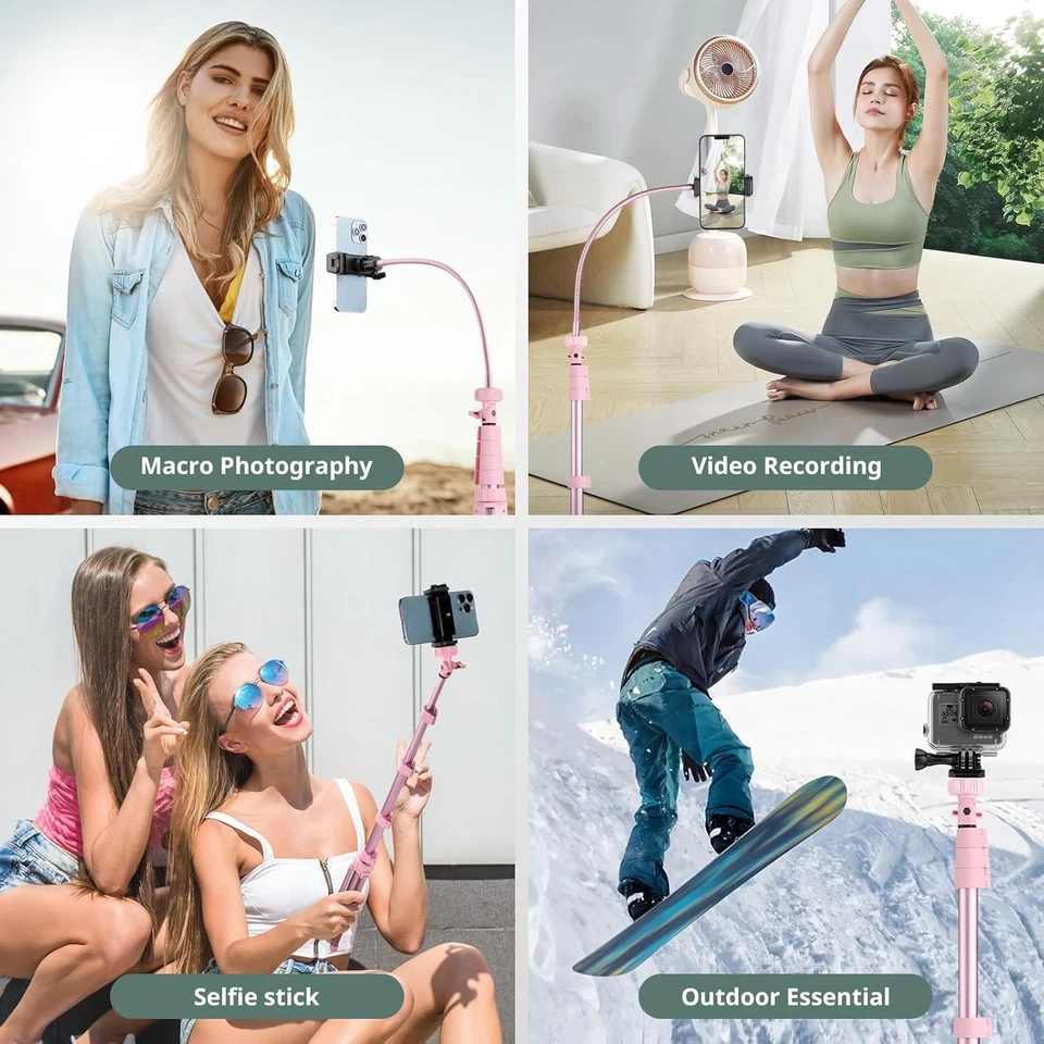 Pink Extendable Selfie Stick & 88-Inch Tripod with Gooseneck + Wireless Remote - Image 4 of 4