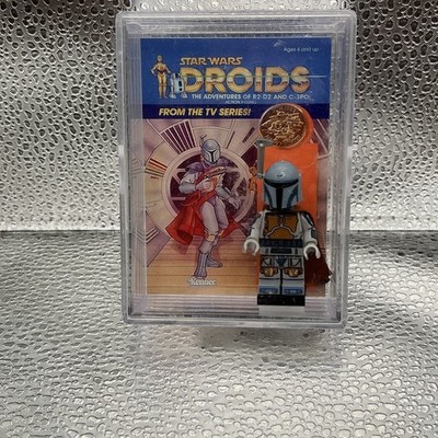 lego star wars boba fett Figure In Display Case With Droids Background See Pics 