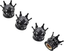 4pcs Crown Tire Valve Stem Caps Handmade Bling Crystal Design U Color Black
