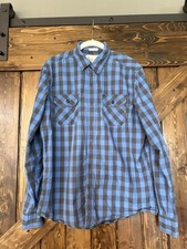 American Eagle M/M Blue Black Plaid Athletic Fit Button Down Collared Top Medium