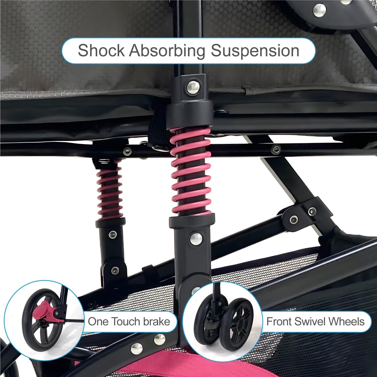 22” Buddy Buggies Foldable Pet Stroller - Shock Absorbing Frame with Storage ...