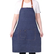 Aprons for Men, Denim Cooking Kitchen Aprons, Adjustable Bib Aprons with mult...