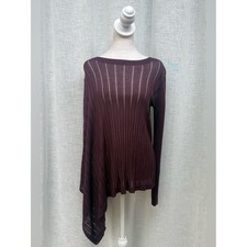 Halston Heritage burgundy purple one sleeve asymmetrical shawl top