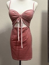 Final sale Women's Pink Velvet Bodycon Dress Sweetheart Neck Cut-Out Bow Straps