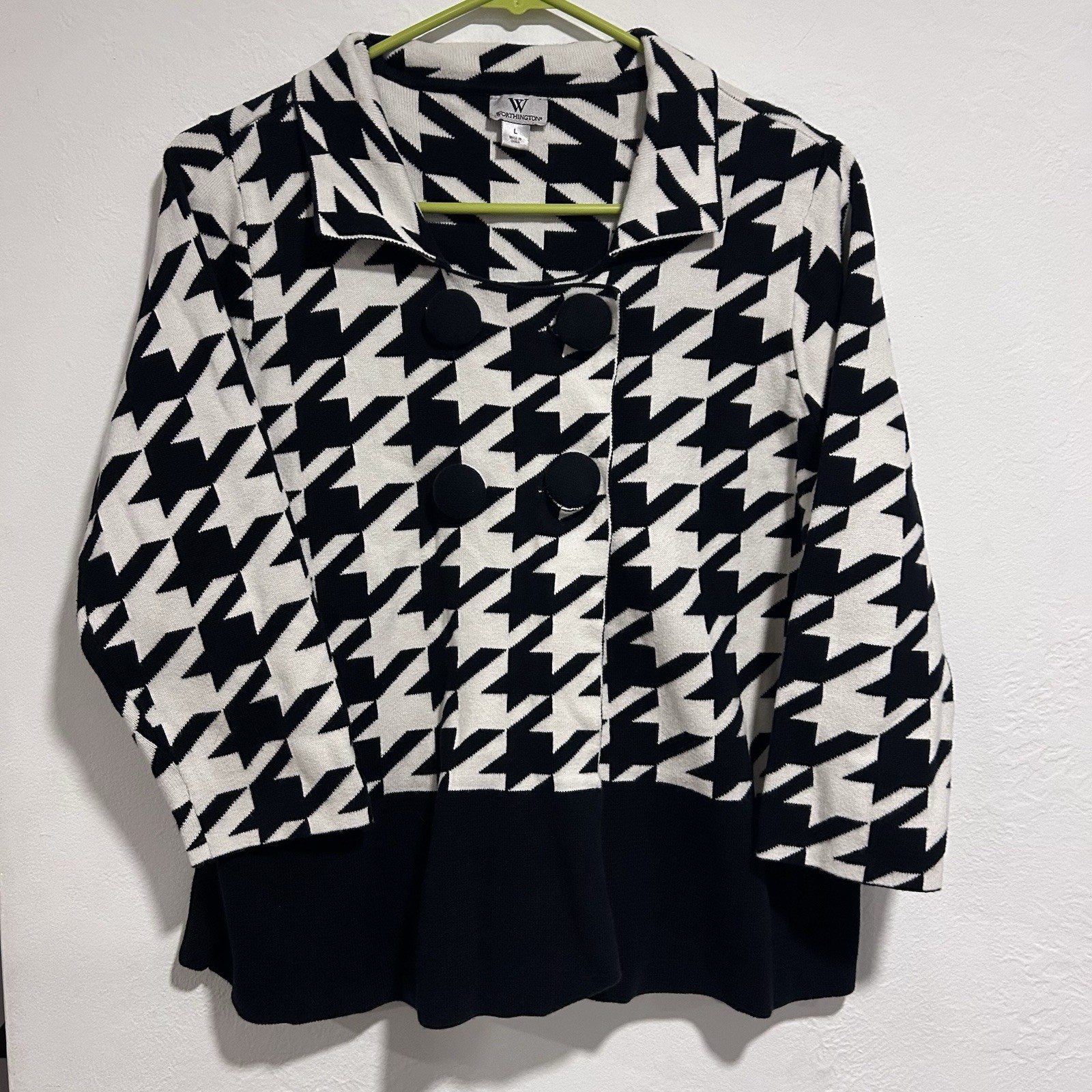 Worthington Black And White Button Up Sweater size Large