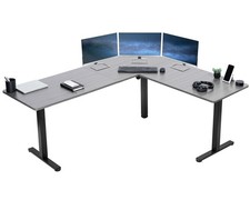 VIVO Gray / Black Electric 75" x 63" Corner Standing Desk, L-Shaped Workstation
