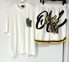 Boohoo man men  s XL shirts t shirt Short Sleeve Shorts set White Lounge Outfit