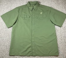Boy Scouts Polyester Vented Button Shirt Green Short Sleeve Men's Large