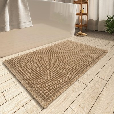AMOAMI Upgraded Waffle Bath Mat, Super 1'6'' x 2'6'' (Rectangular), Brown 