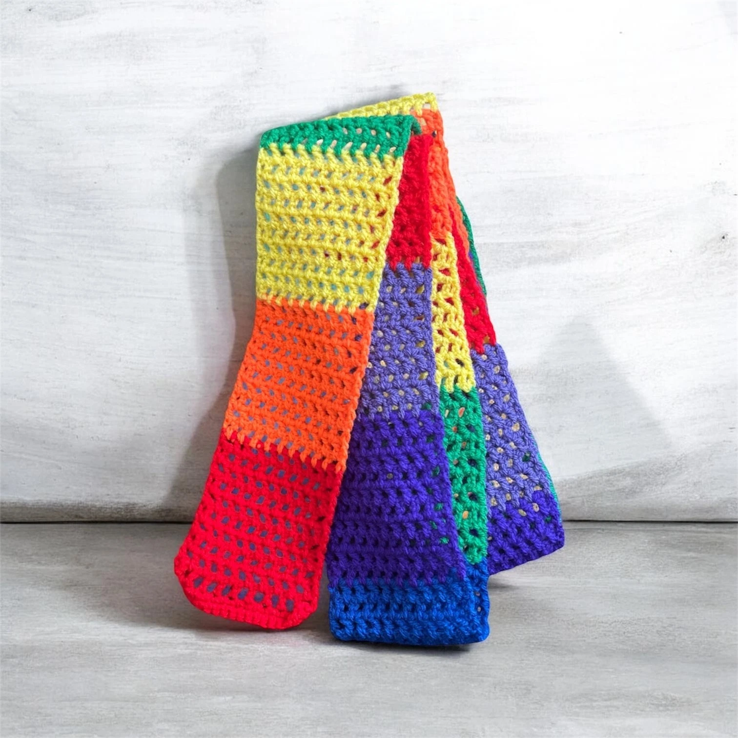 Y2k Rainbow Striped Scarf Crochet Retro Streetwear Boho Hippie Indie 70s style