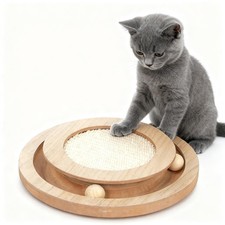Round Wooden Sisal Cat Scratch Pad Ball Track Scratcher Indoor Kitten Toy Play