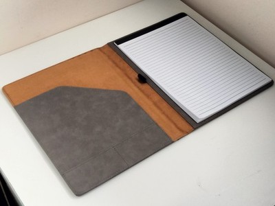 Premium Writers' Padfolio Organizer, Interior Pockets, Replaceable Notepad, Gray