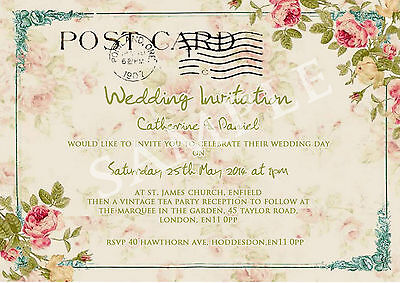 Personalised Vintage Tea Party Postcard Wedding Invitations Packs Tea Party Postcard Wedding Invitations