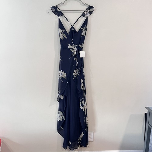 NWT Lulus All Mine Navy Blue Floral Print High-Low Wrap Dress SMALL - Picture 4 of 9