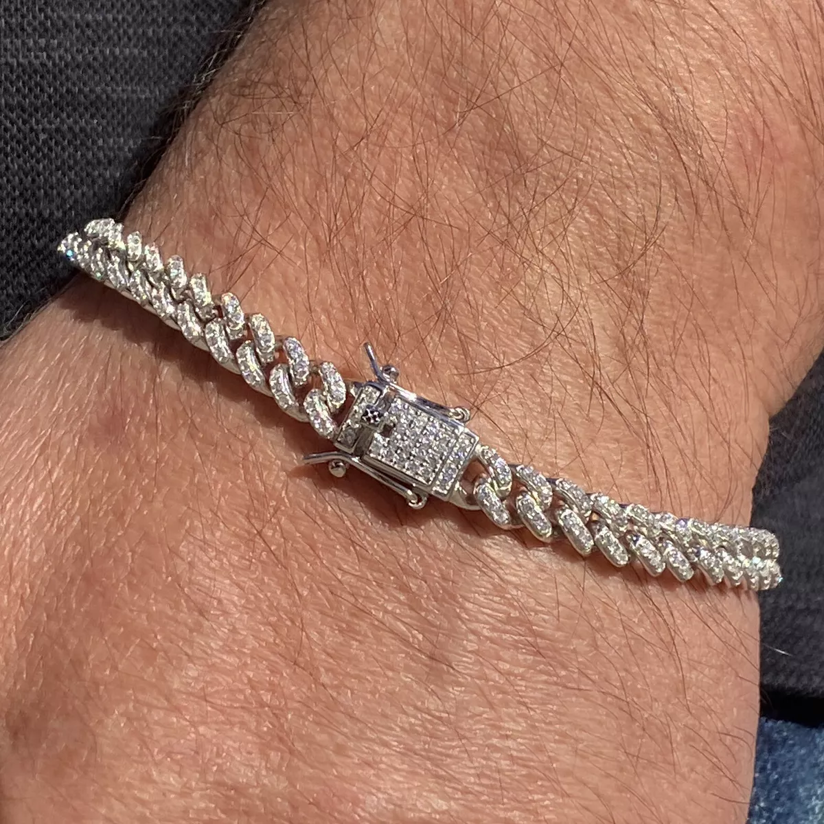 925 Sterling Silver Iced out Cuban Link Bracelet for men, Cuban Bracelet  Men's Sterling Silver With Diamonds