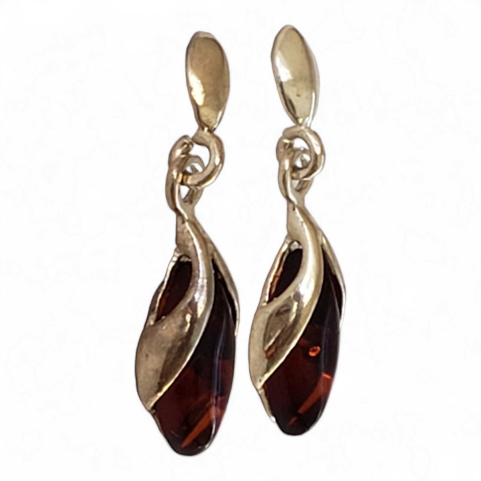 Vintage Translucent Amber Silver Tone Dangling Ea… - image 3