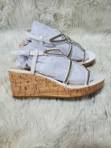 Women's Fergalicious Wedge Sandals By Fergie White with Jewel Detail Size 8.5 - Picture 9 of 10