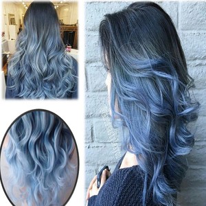 Details About Uk Ombre Women Ladies Grey Blue Black Hair Long Wig Wavy Synthetic Wigs New Hot