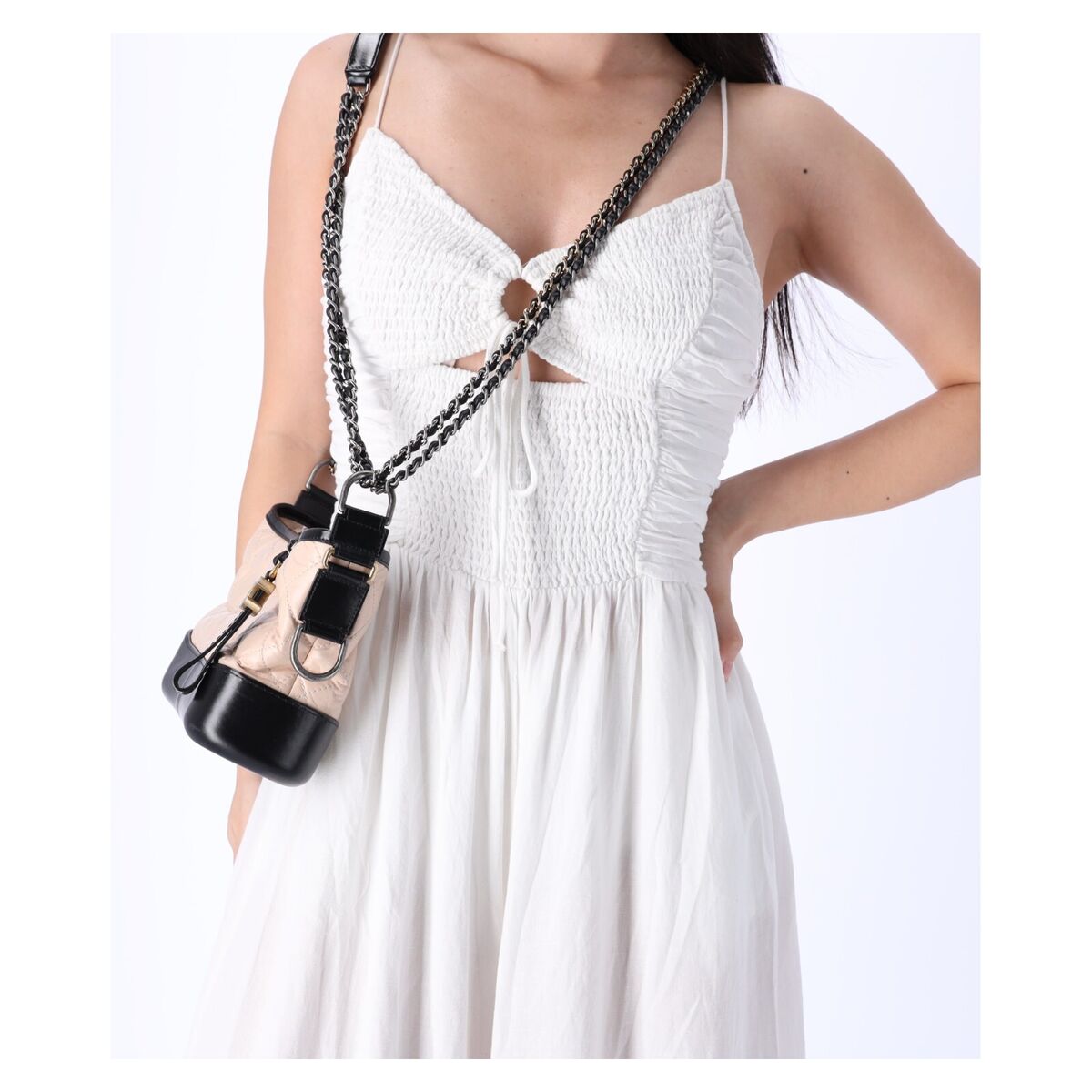 Chanel Small Gabrielle Hobo Bag Black Tan Beige Aged Chanel Small Gabrielle Hobo Bag Black Tan Beige Aged