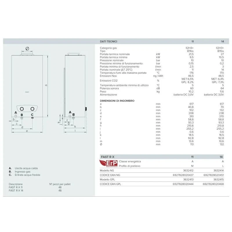 SCALDABAGNO SCALDINO A GAS ARISTON FAST R 11 LITRI LT GPL CAMERA APERTA - Immagine 3 di 4