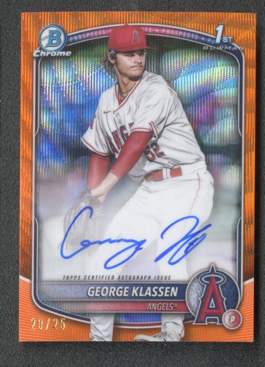 2025 Bowman Chrome Prospect Auto George Klassen Orange Wave /25 Angels 1st