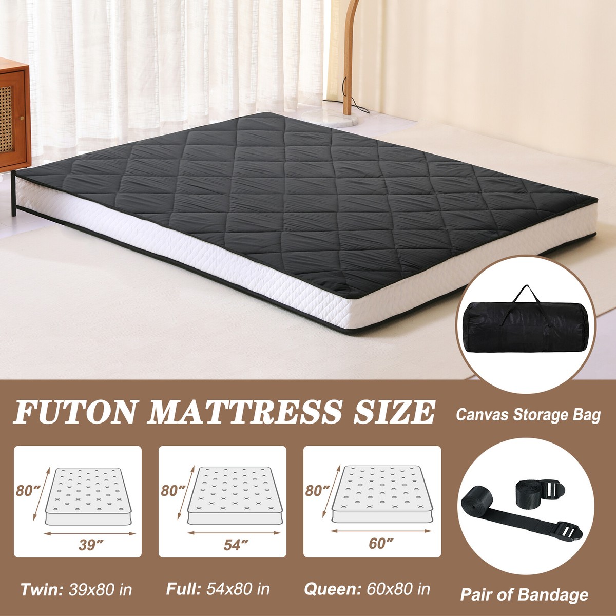 MOPHOTO Japanese Floor Mattress Diamond Patterned Futon Mattress