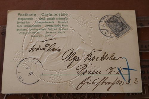 tolle alte Prägekarte Kitsch - Engel mit dem BUchstaben O 1904 - Picture 2 of 2