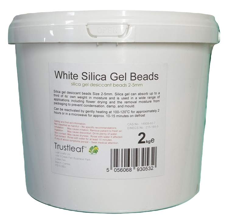2kg White Silica Gel 2-4mm Beads - Reusable Tub - Dehumidifier (2kg TUB - WB)
