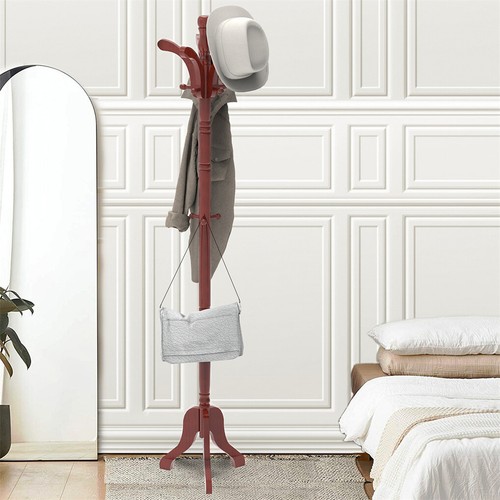 Adjustable Vintage Wooden Coat Rack Stand with 13 Hooks for Hat Clothes Handbags - Picture 6 of 12