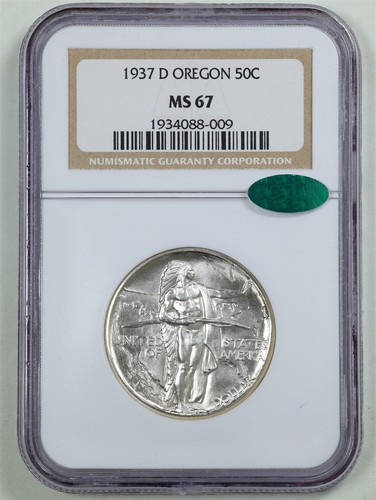 1937-D 50C Oregon Trail Commemorative Half Dollar MS67 NGC CAC 1934088-009